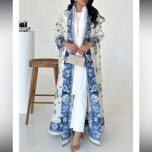 Blue and White Floral Long Abaya